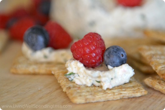 Serve cheese ball mixture on salt crackers with fresh fruit. 