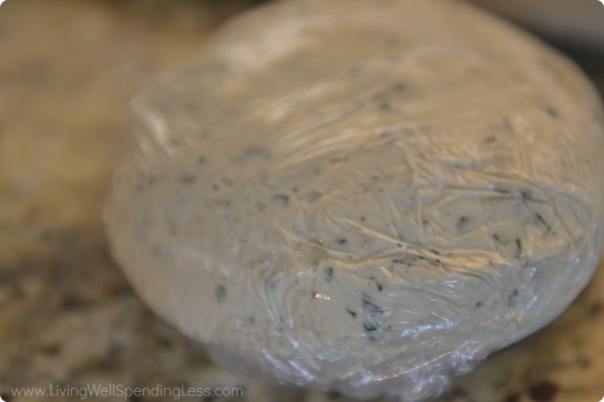 Scrape mixture into a ball using spatula then wrap with plastic wrap and chill.