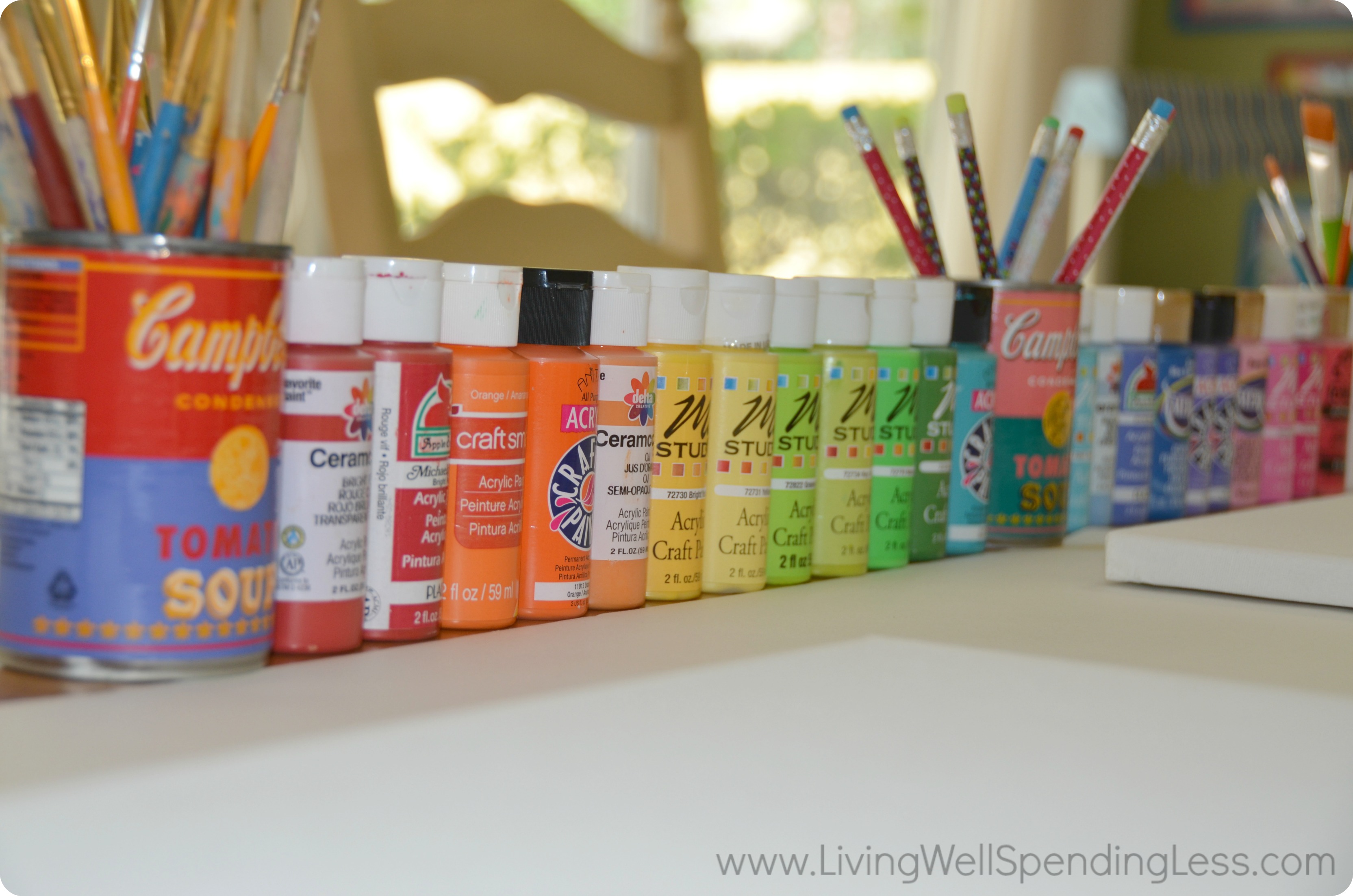 Have an assortment of acrylic paints and paint brushes available to use. 