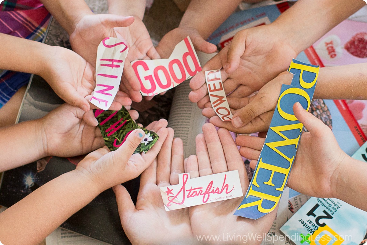 Cut out words or photos from magazines to use for your art project. 