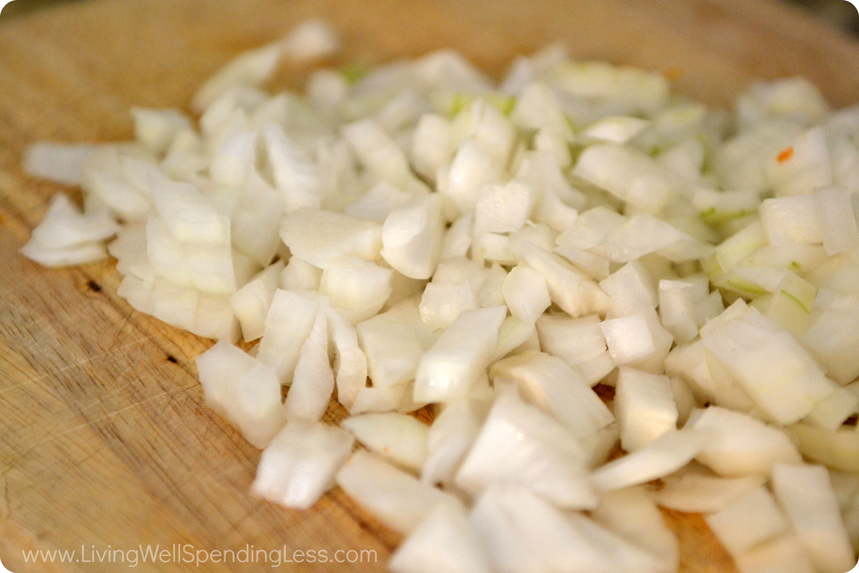 Finely dice your onion as the base of your pork tenderloin marinade. 