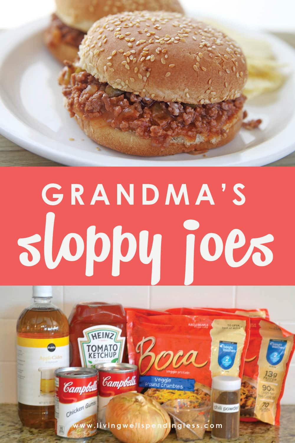 Need a new family favorite meal? This delicious recipe is straight out of my Grandmother's recipe box. Full of flavor, it whips up in minutes to serve a crowd and is freezer friendly too! It can also be made vegetarian, check it out! #vegetarian #easyrecipe #freezermeals #sloppyjoes