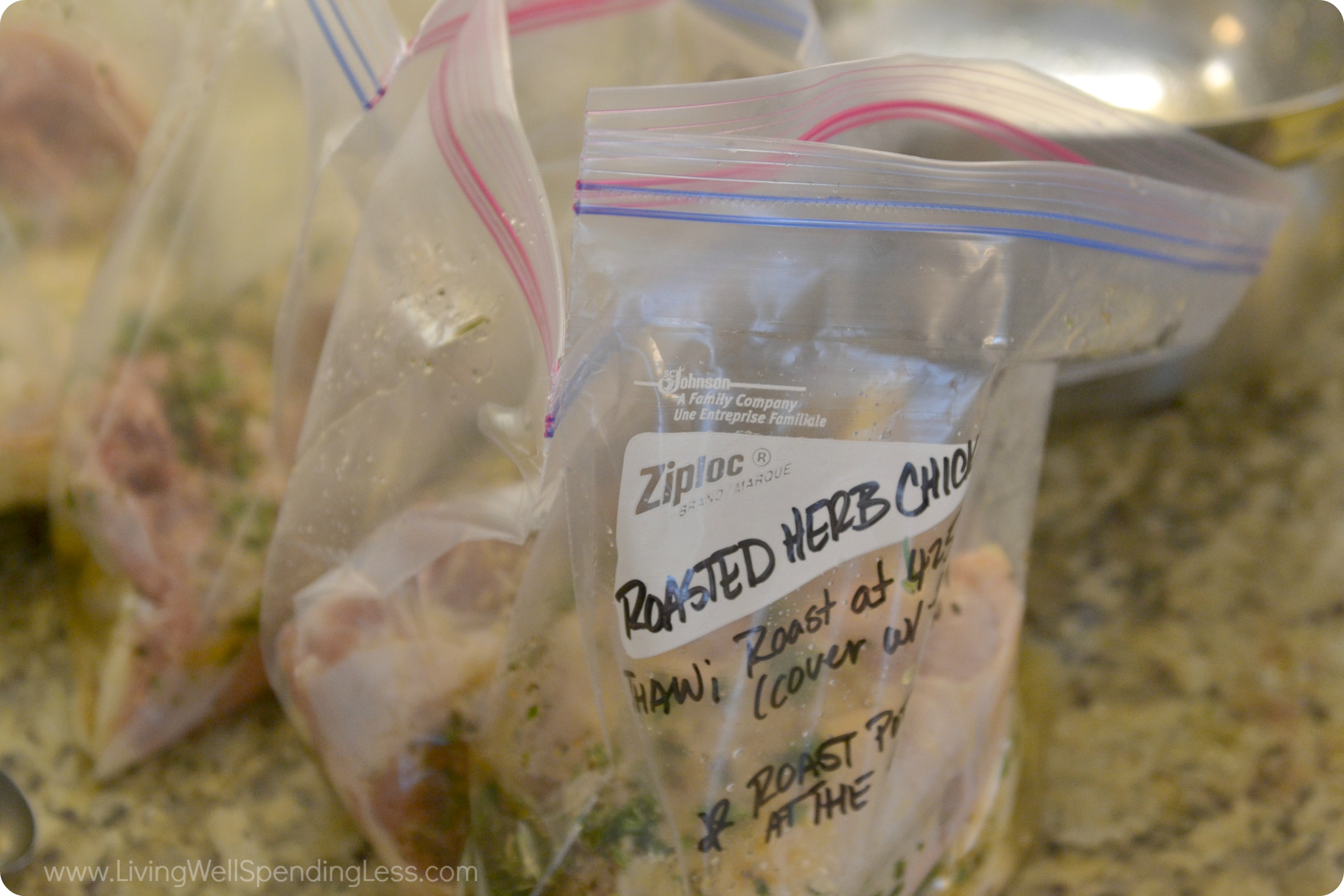 This herb roasted chicken is great for freezing! Simply divide the mixture into freezer bags and label. 