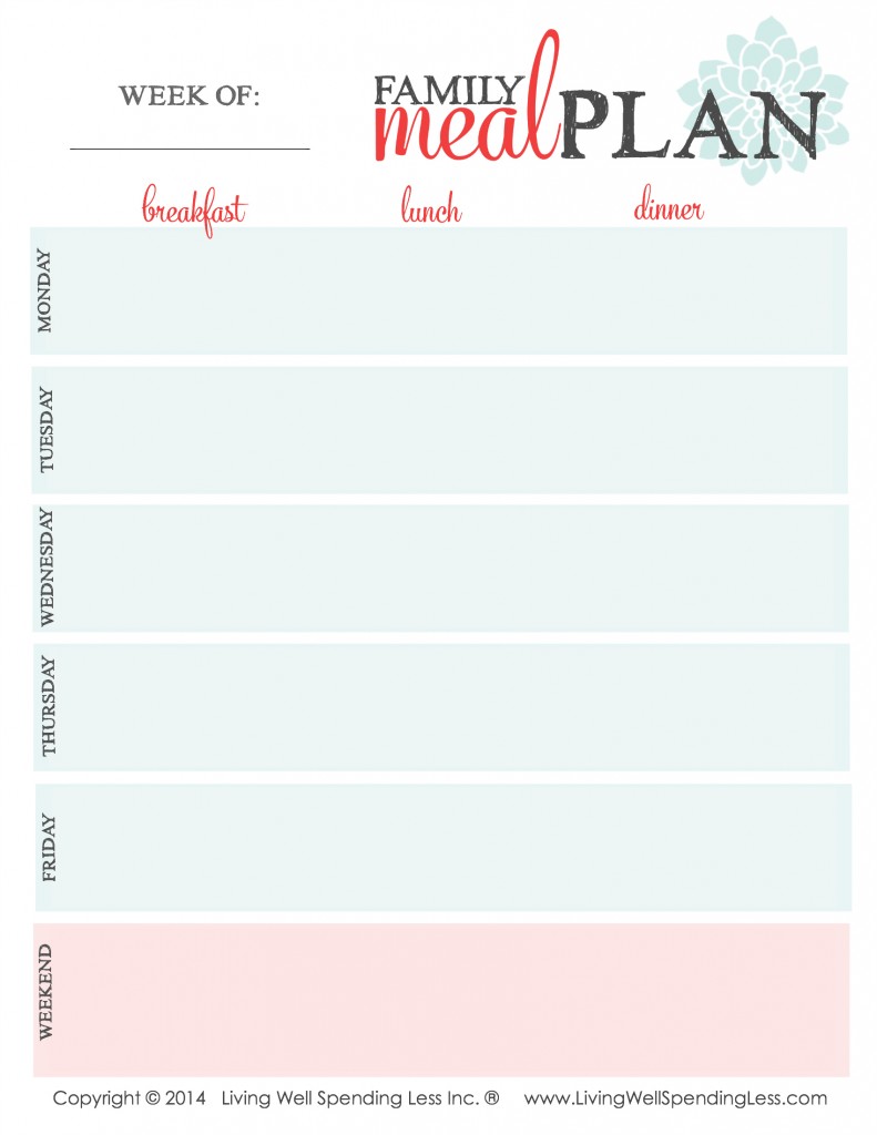 This printable family meal plant worksheet is great for organizing your dinners for the week. 