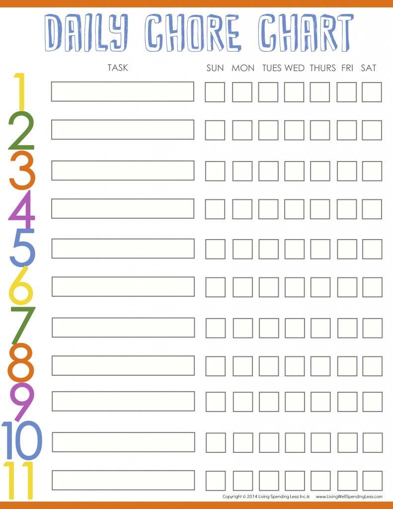 Money Earning Chore Chart