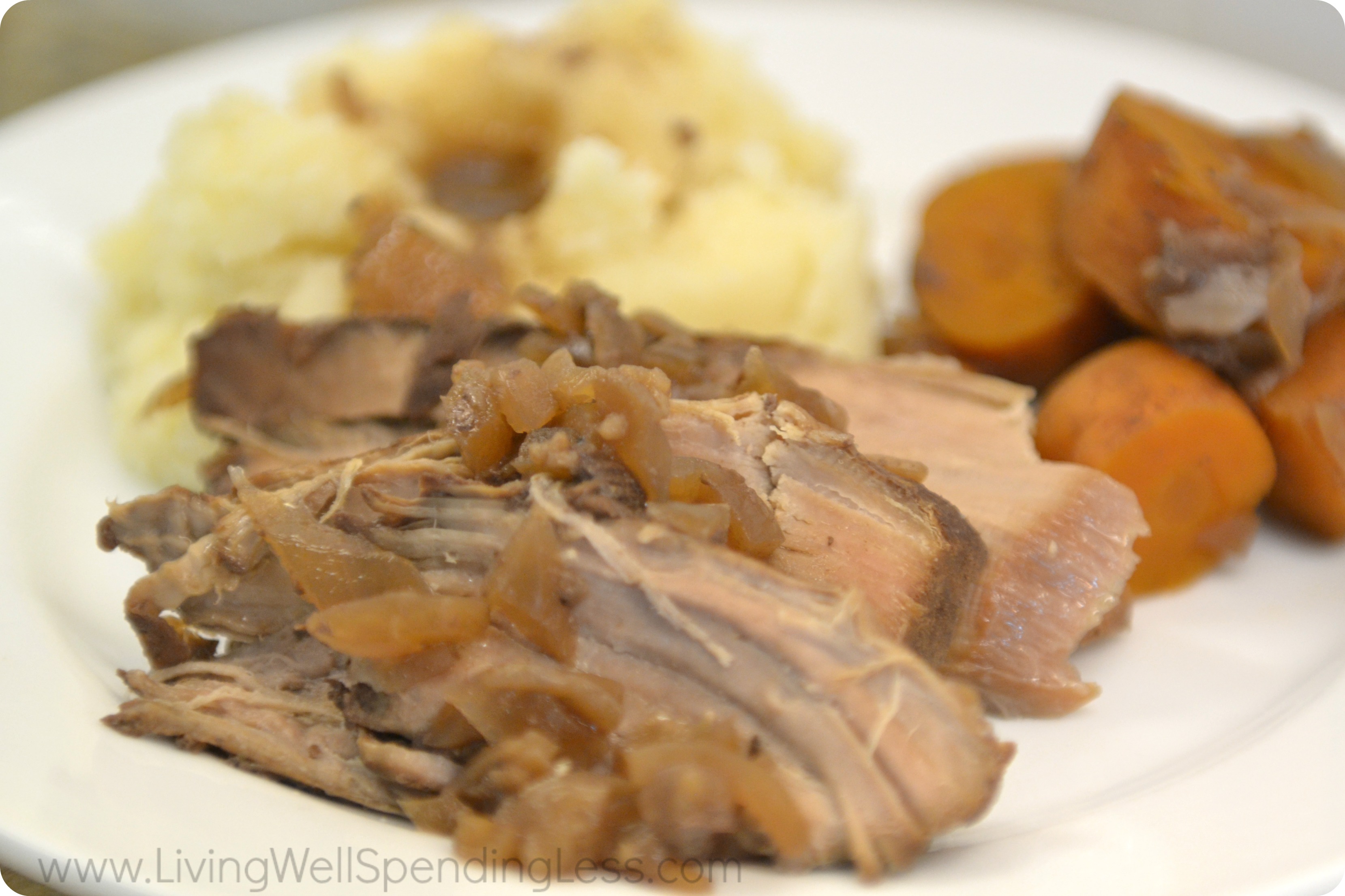 Slow cooked pork tenderloin makes the perfect comforting dinner. Serve with potatoes and the carrots. 