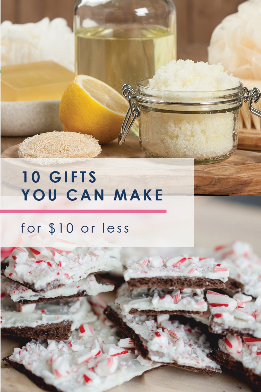 Does your gift list exceed your budget this year? No worries--we have got you covered. Don't miss these 10 super easy (really!) gifts you can make for $10 or less! #diy #homemade #diygifts #holidays #thrifty #handmade #frugalgifts #budgetfriendlygifts #handmadegifts #cheapgifts