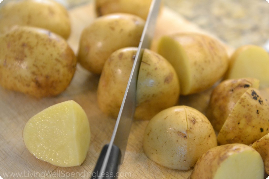 Cut potatoes into chunks. 