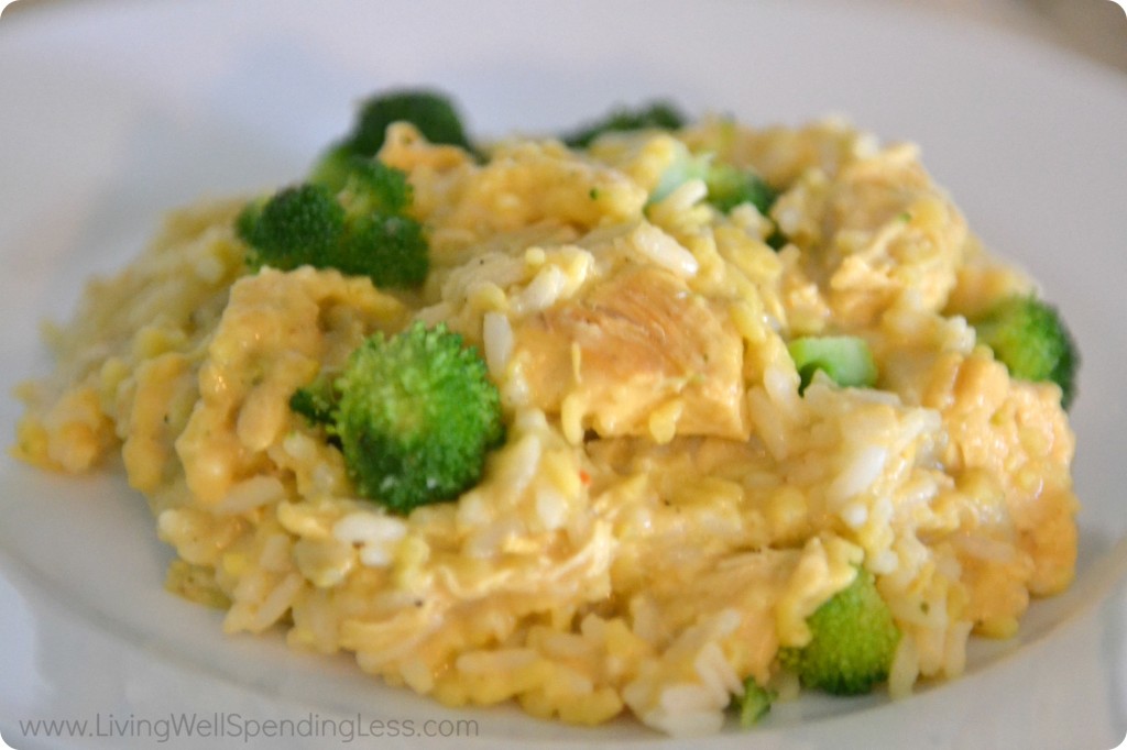 Cheesy chicken and rice casserole with broccoli will be a family favorite. This is perfect comfort food for dinner. 