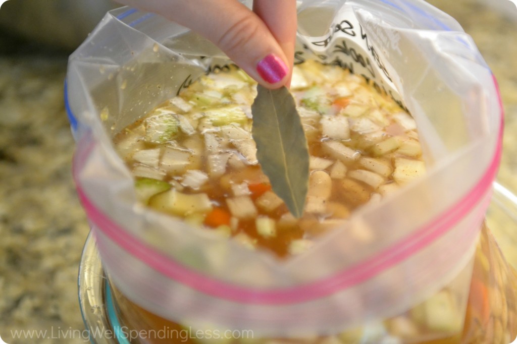 Add a bay leaf to each freezer bag of soup, for extra flavor. 