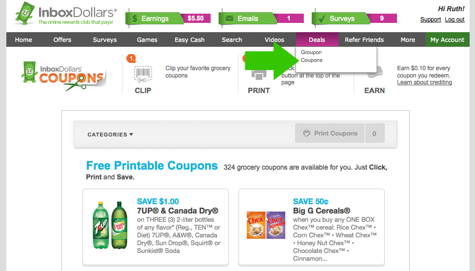 Inbox Dollars has free printable coupons that you can use at grocery stores near you