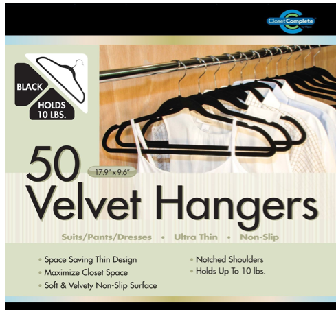 Encourage your loved ones to declutter and organize their closet with this set of 50 luxury velvet hangers.