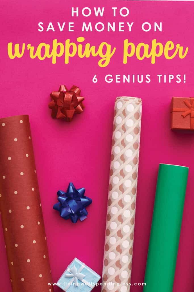 While we often set a budget for the gifts that we buy, we don't always consider the cost of the wrapping! Even so, a beautifully wrapped gift is more fun to give....and receive. Don't miss these 6 smart and creative ways to save on gift wrapping this year! #savemoney #moneysavingtips #holiday #holidaybudget #holidaytips #frugal #frugalholidays