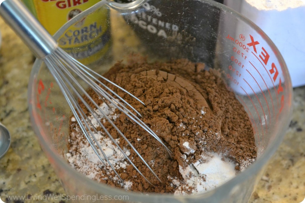 Whisk together the dry ingredients in a measuring cup. 