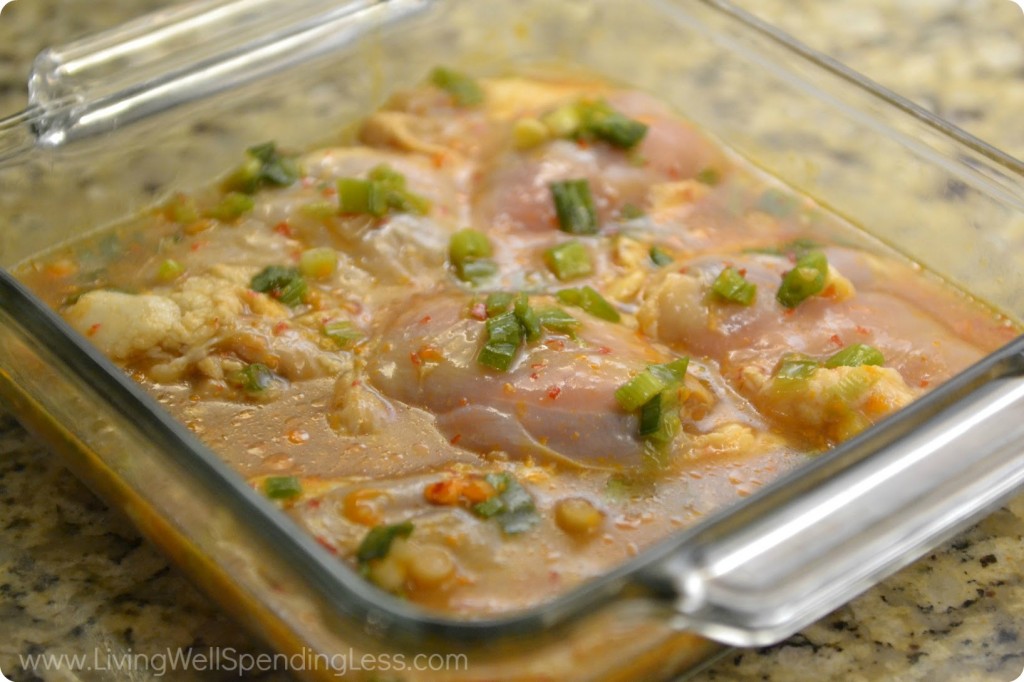 Place chicken in casserole dish and bake.