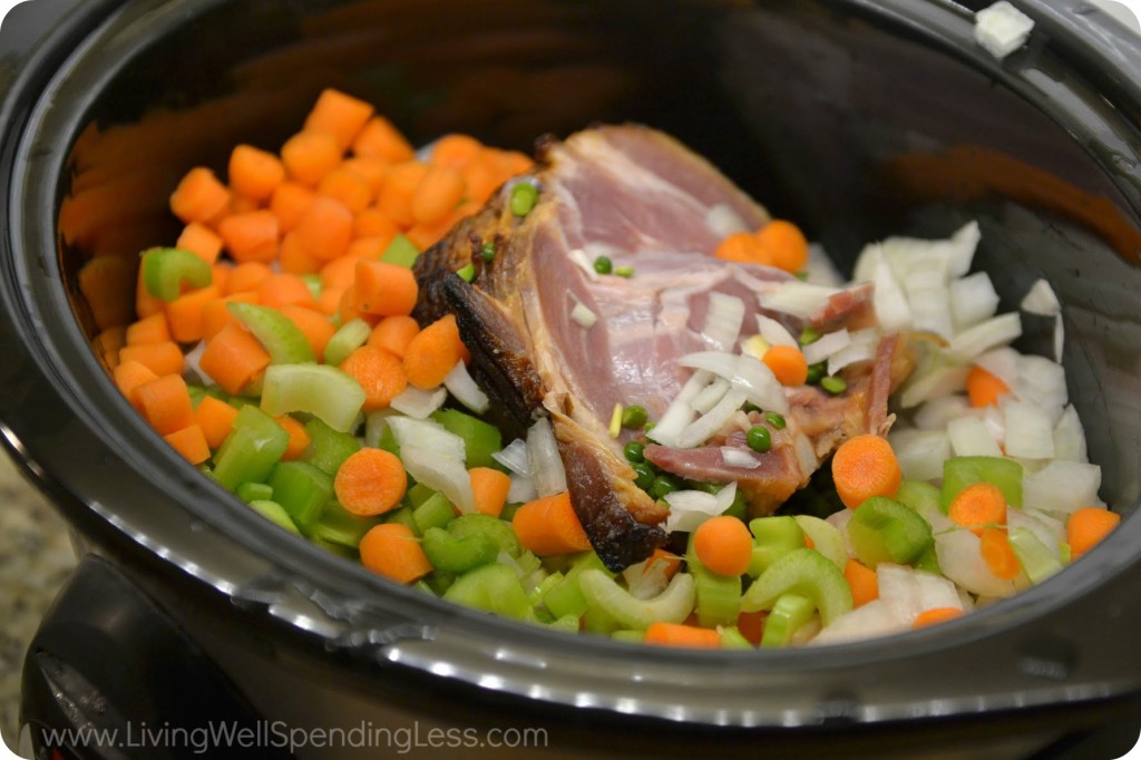 Ad onions, celery, and carrots to slow cooker. 