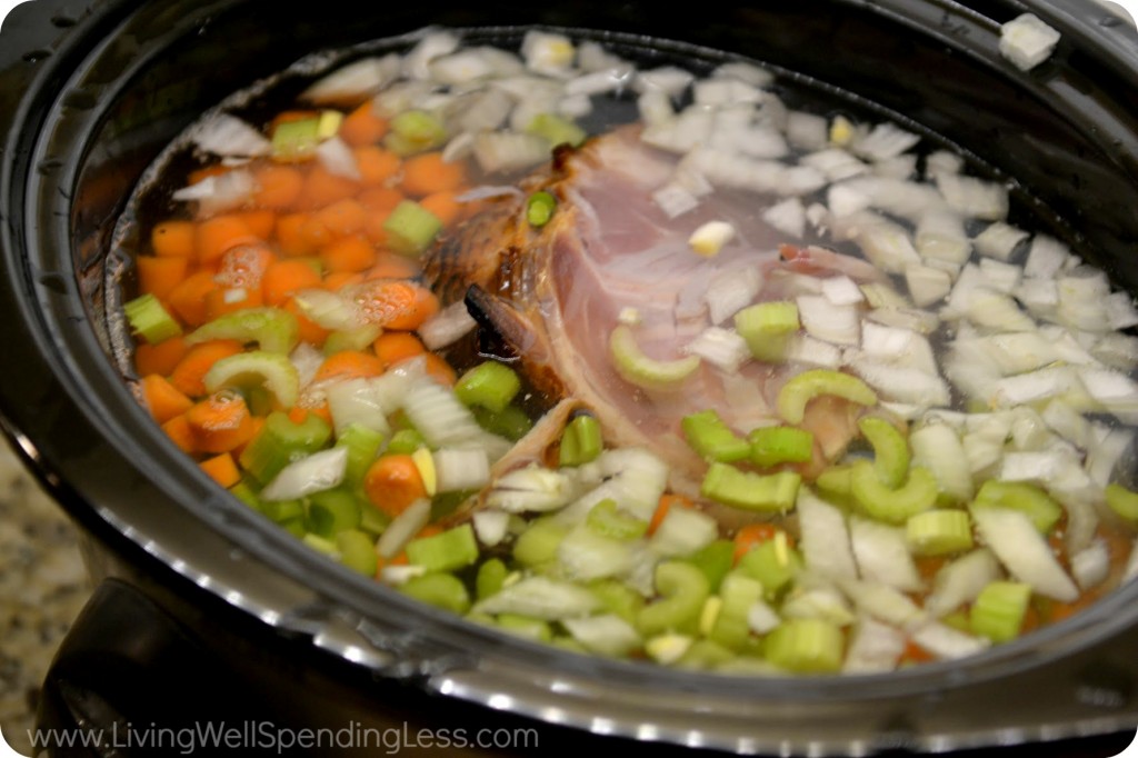 Add water to the ingredients in the crockpot. 