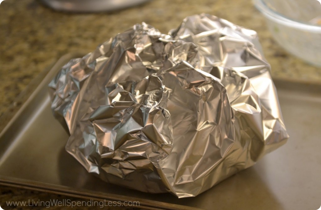 Wrap bread in tin foil and bake