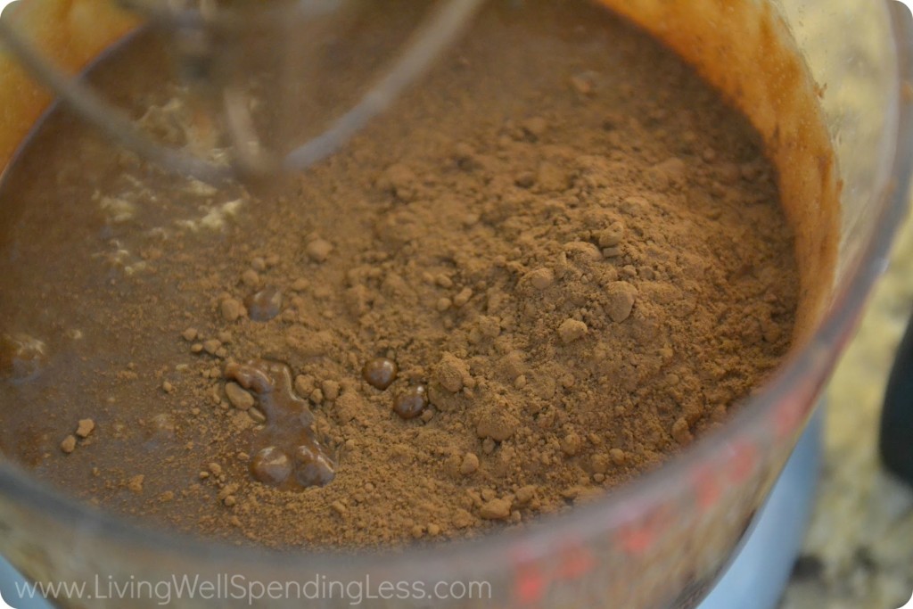 Add cocoa powder into the chocolate mixture. 