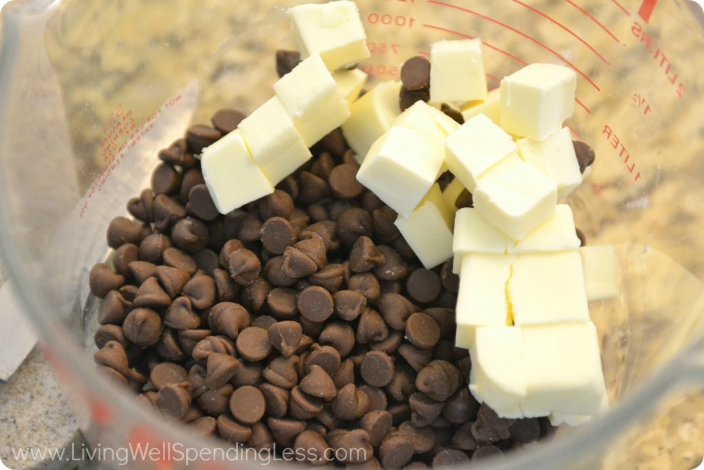 Combine chocolate and butter in large glass bowl. 