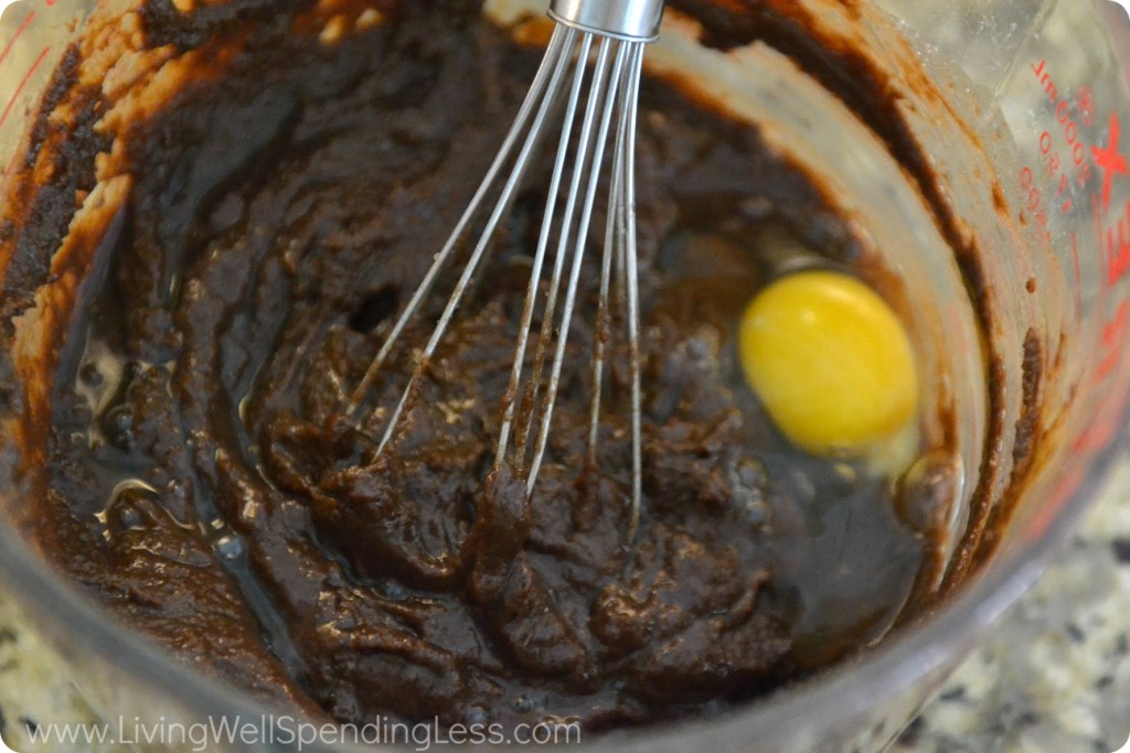 Add eggs to chocolate mixture. 