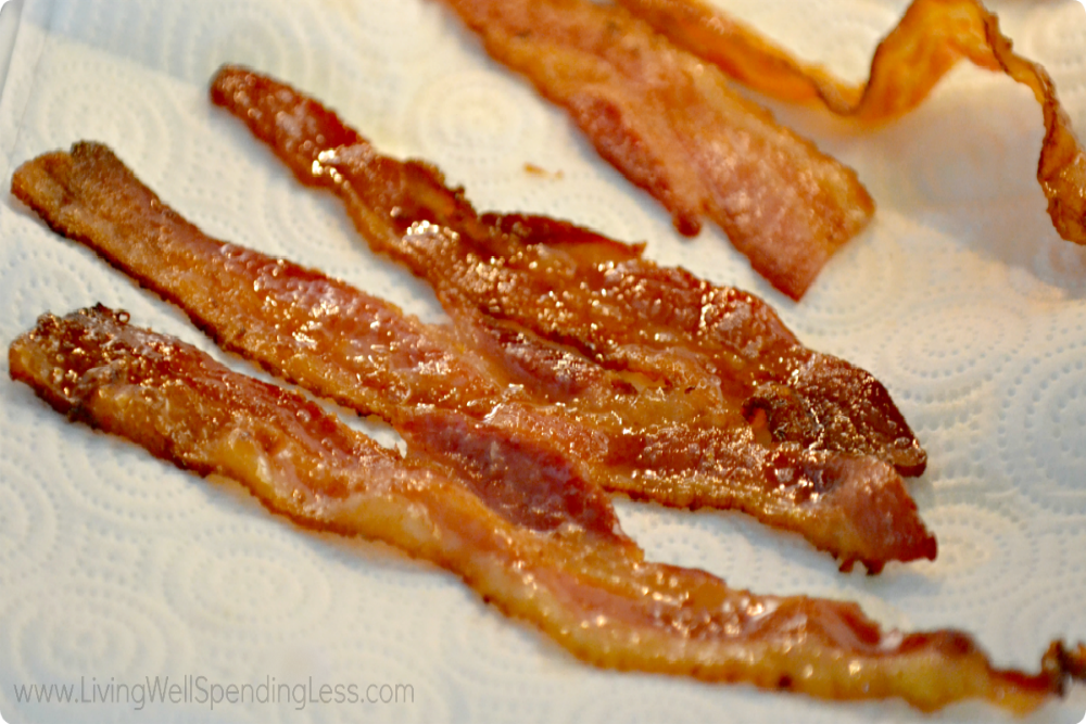 Blot your bacon with a paper towel and serve--clean up is a breeze and no greasy mess!