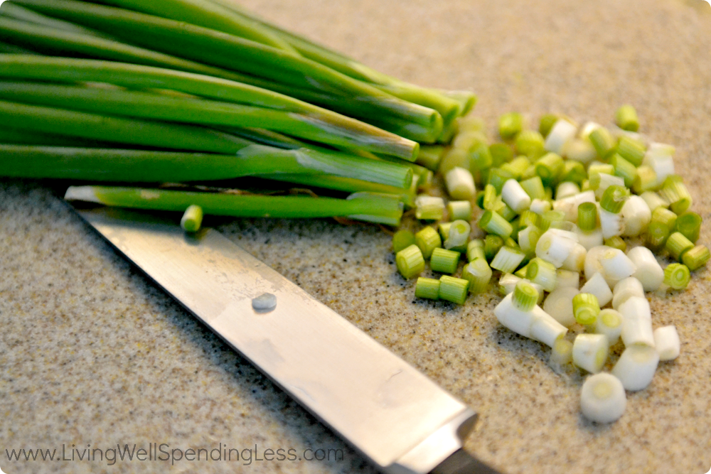 chop the green onion into small diced pieces. 