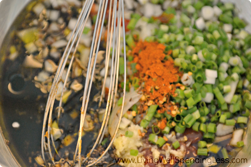 Whisk together the seasonings and sauce for this yummy honey sesame chicken. 