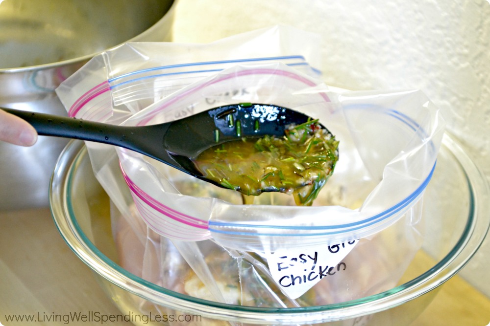 Spoon the sauce over the top of the chicken, in a freezer bag over a bowl. 