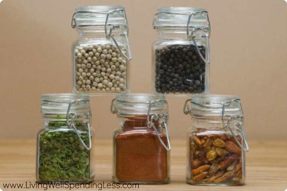 Use small jars to organize all your herbs and spices. 