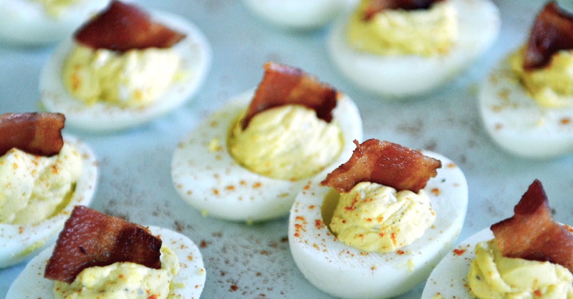 Best ever deviled eggs with bacon-Throwing a party? These 12 make ahead appetizers can be made in advance or thrown in the crockpot on the day of your party and are sure to wow your guests! 