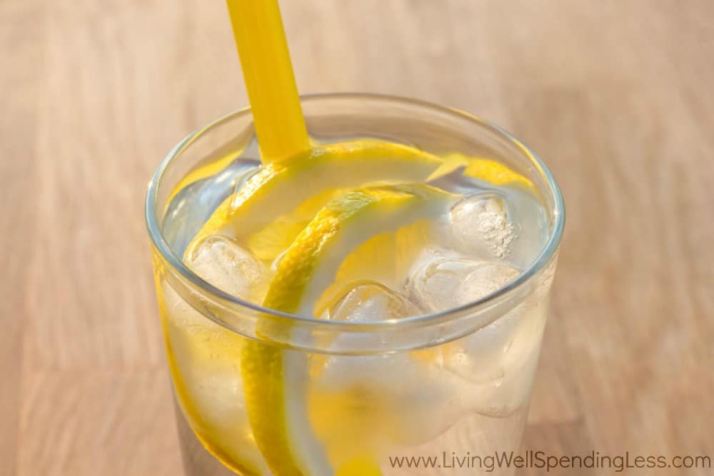 Enjoy a refreshing glass of ice water with a few slices of lemon for flavor. 