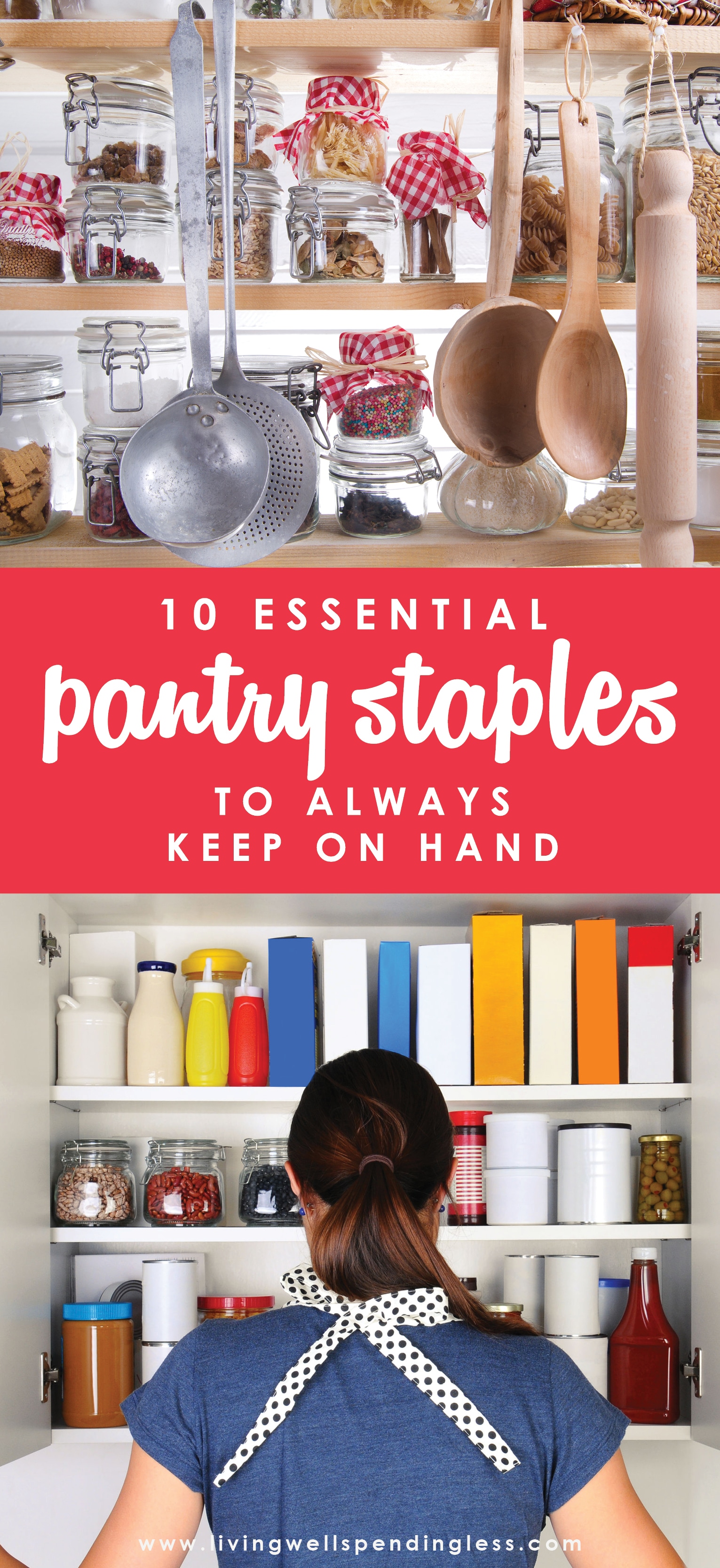 A well-stocked pantry can be a lifesaver, allowing you to whip up budget-friendly meals on the fly, no pre-planning required! If you've ever wondered what you need to stock up on, you will not want to miss this helpful list of 10 pantry staples to always keep on hand!
Pantry Staples to Keep on Hand | Budgeting 101 | Debt Free Living | In the Kitchen | Meal Planning | Money Saving Tips