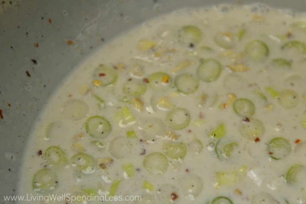 Mix your chopped veggies and seasonings with coconut milk.