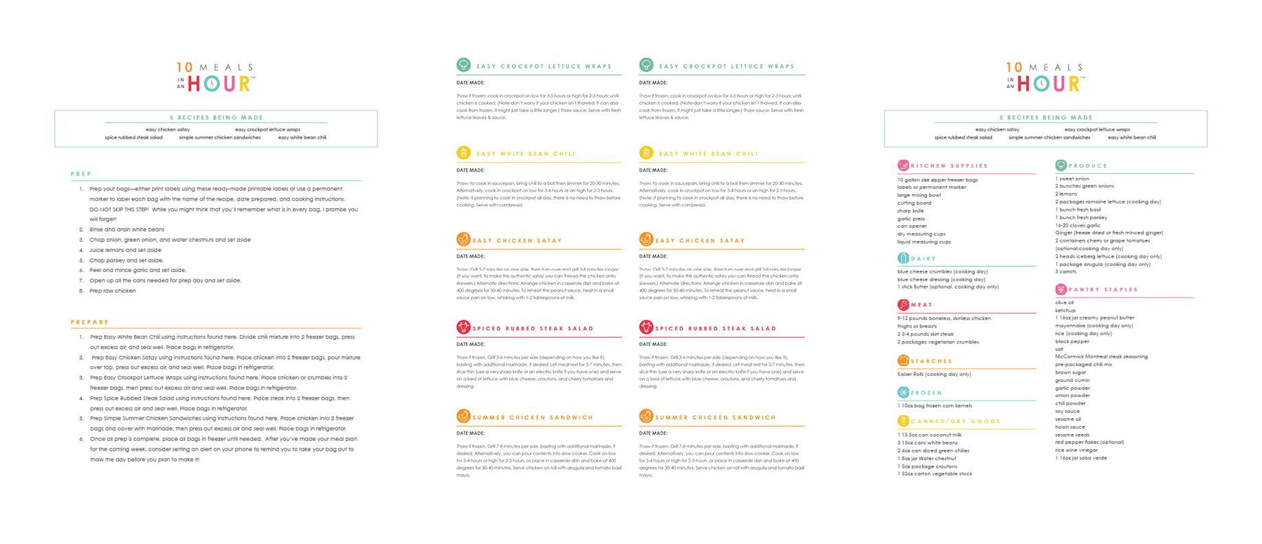 Meal Prep Printable Instructions for 10 Meals in an Hour Series 7