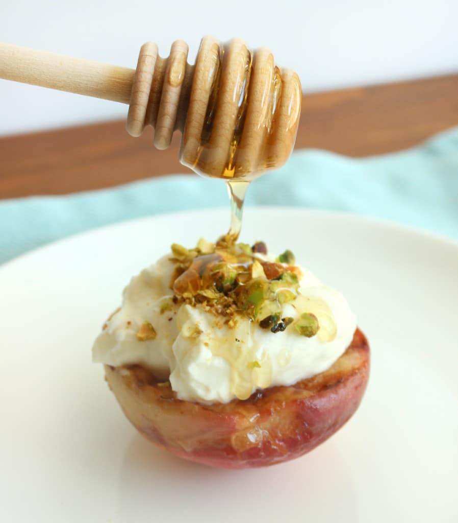 Drizzle honey over assembled peaches, serve, and enjoy. 