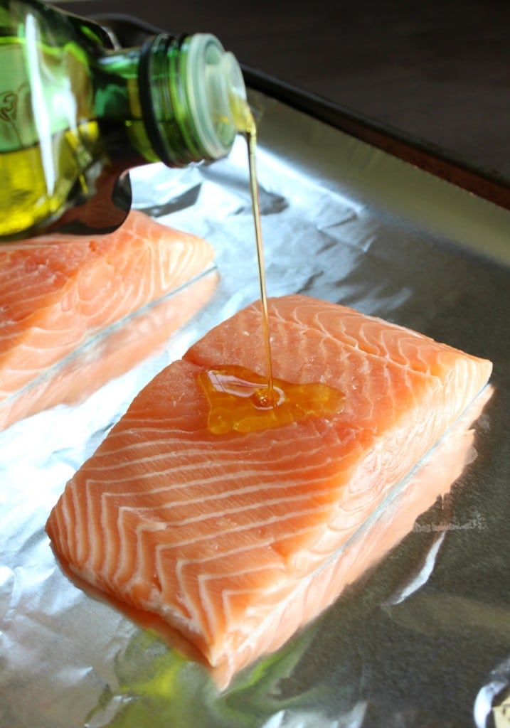 Drizzle with olive oil over salmon.