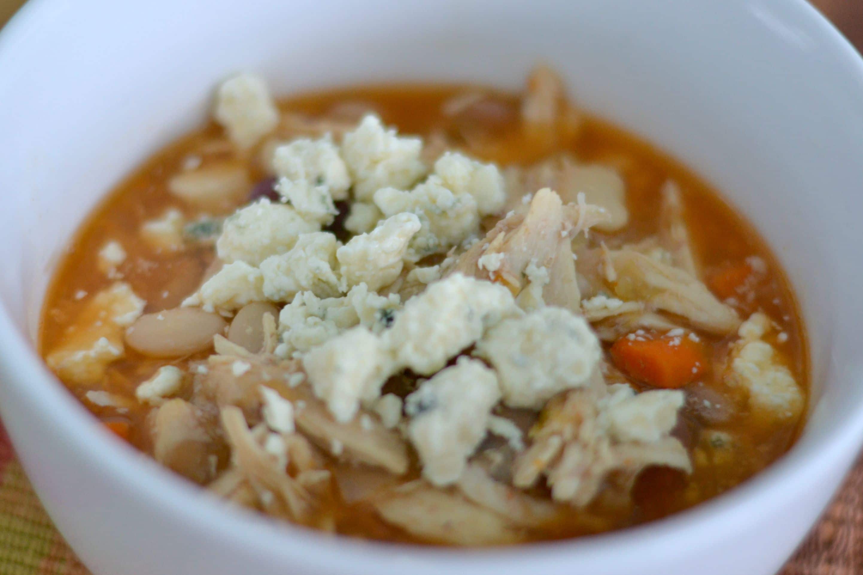 This buffalo chicken soup goes from freezer to slow cooker for a tasty meal. 