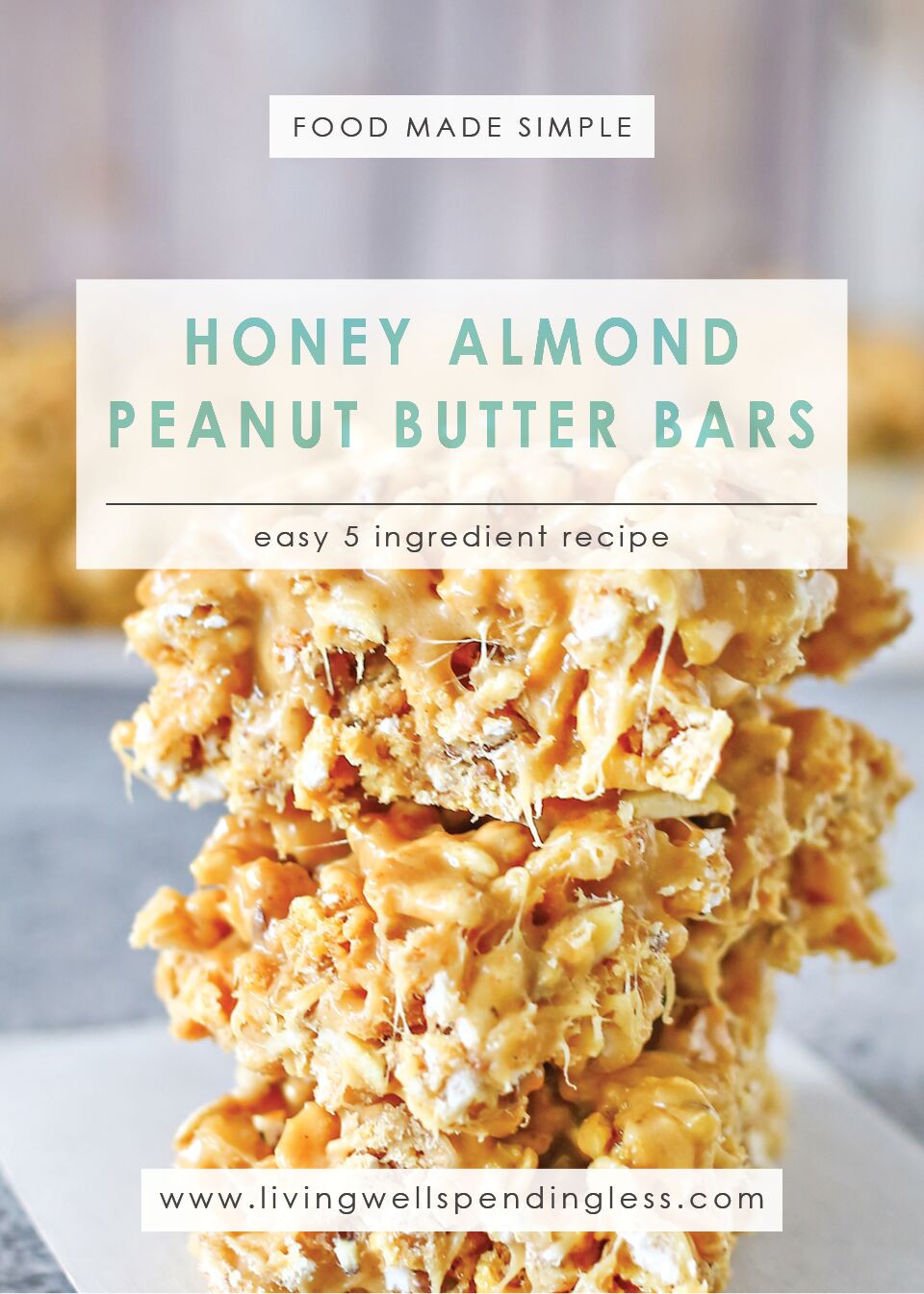 Honey Almond Peanut Butter Bars | 5 Ingredient Recipe | Food Made Simple | After School Treat | Easy Dessert Recipe