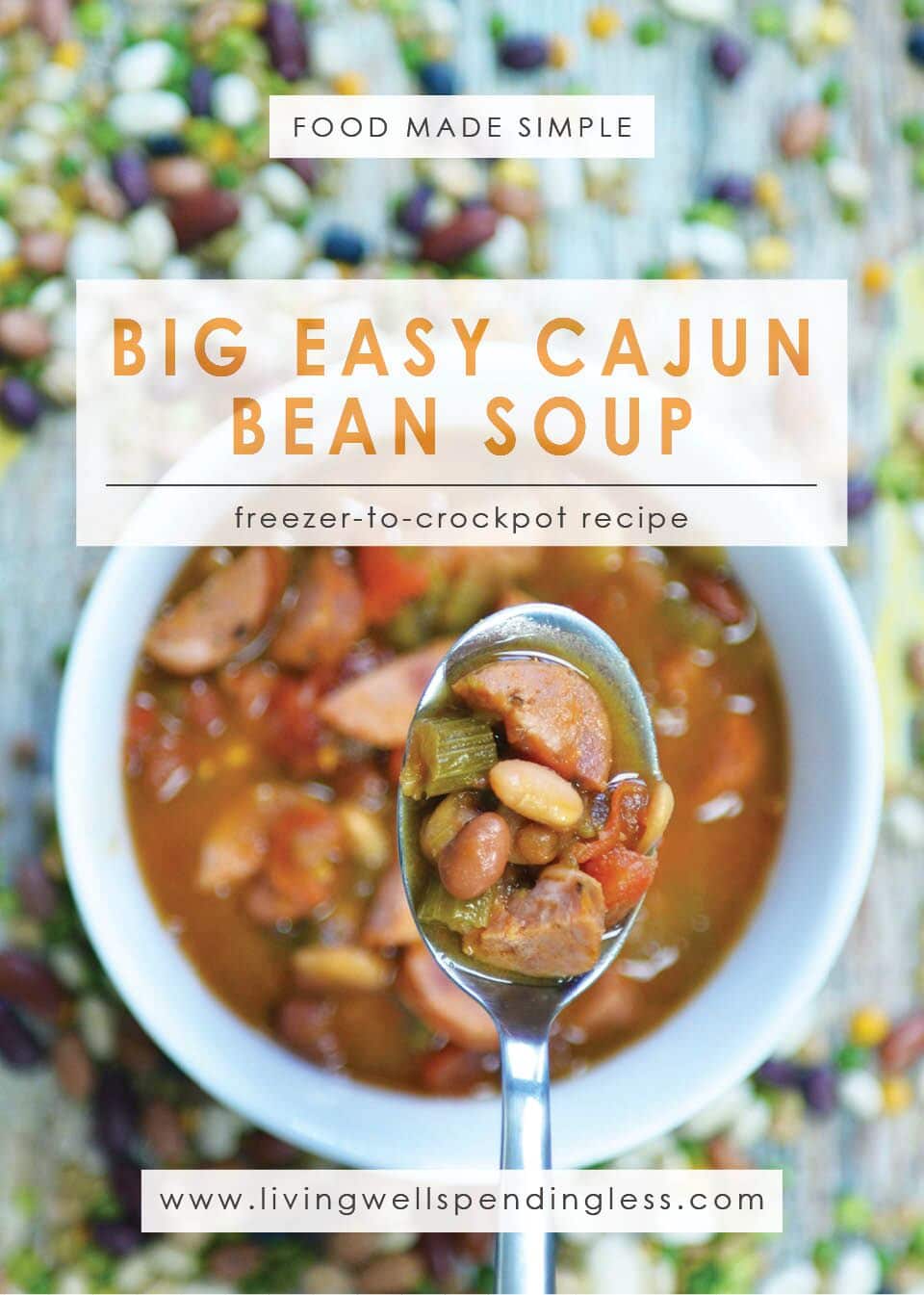Big Easy Cajun Bean Soup | Freezer Crockpot Recipe | Slow Cooker Cajun Sausage Bean Soup | Slow Cooker Cajun | Freezer Meals | Crockpot Soup Recipe