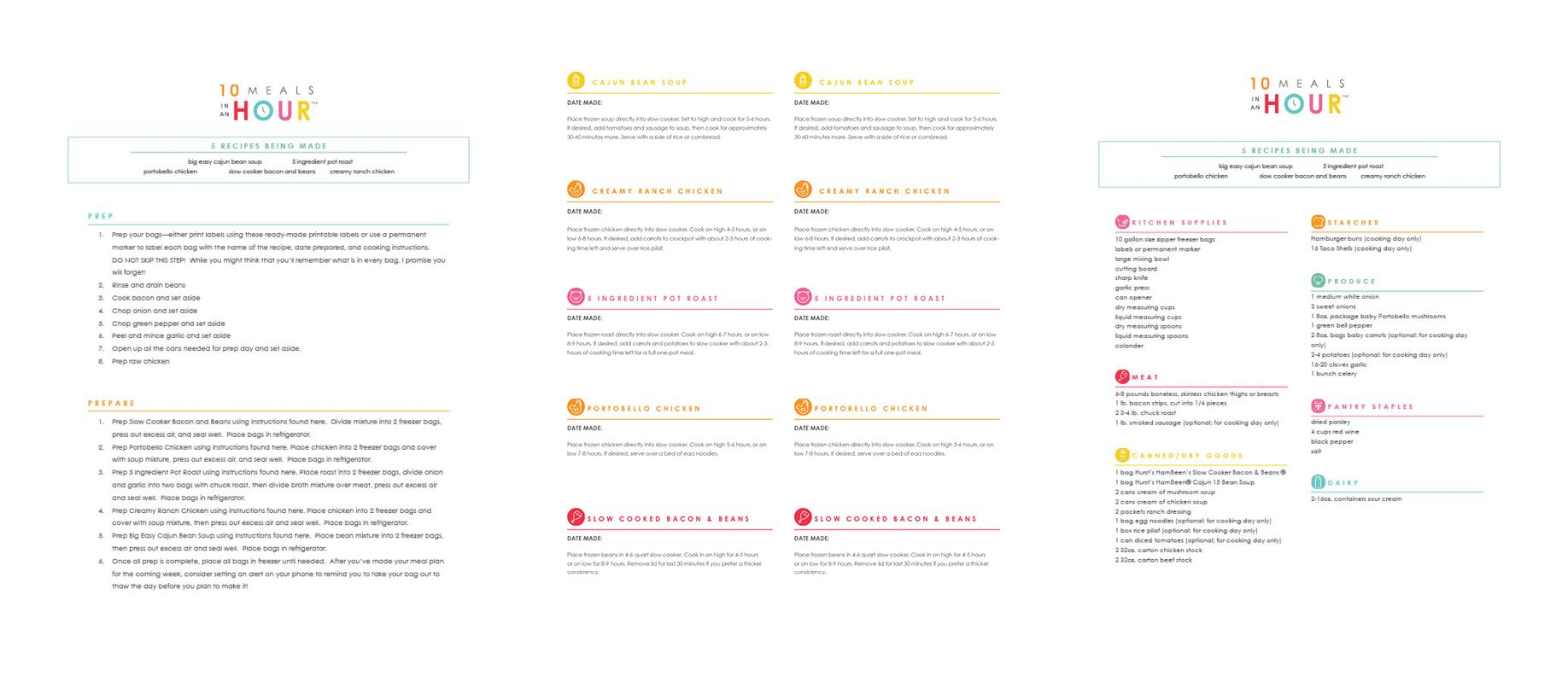 Use these printable sheets before cooking 10 dinners in 1 hour.
