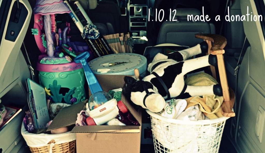 The back of my car filled with items to donate, many of them were recent Christmas gifts. 