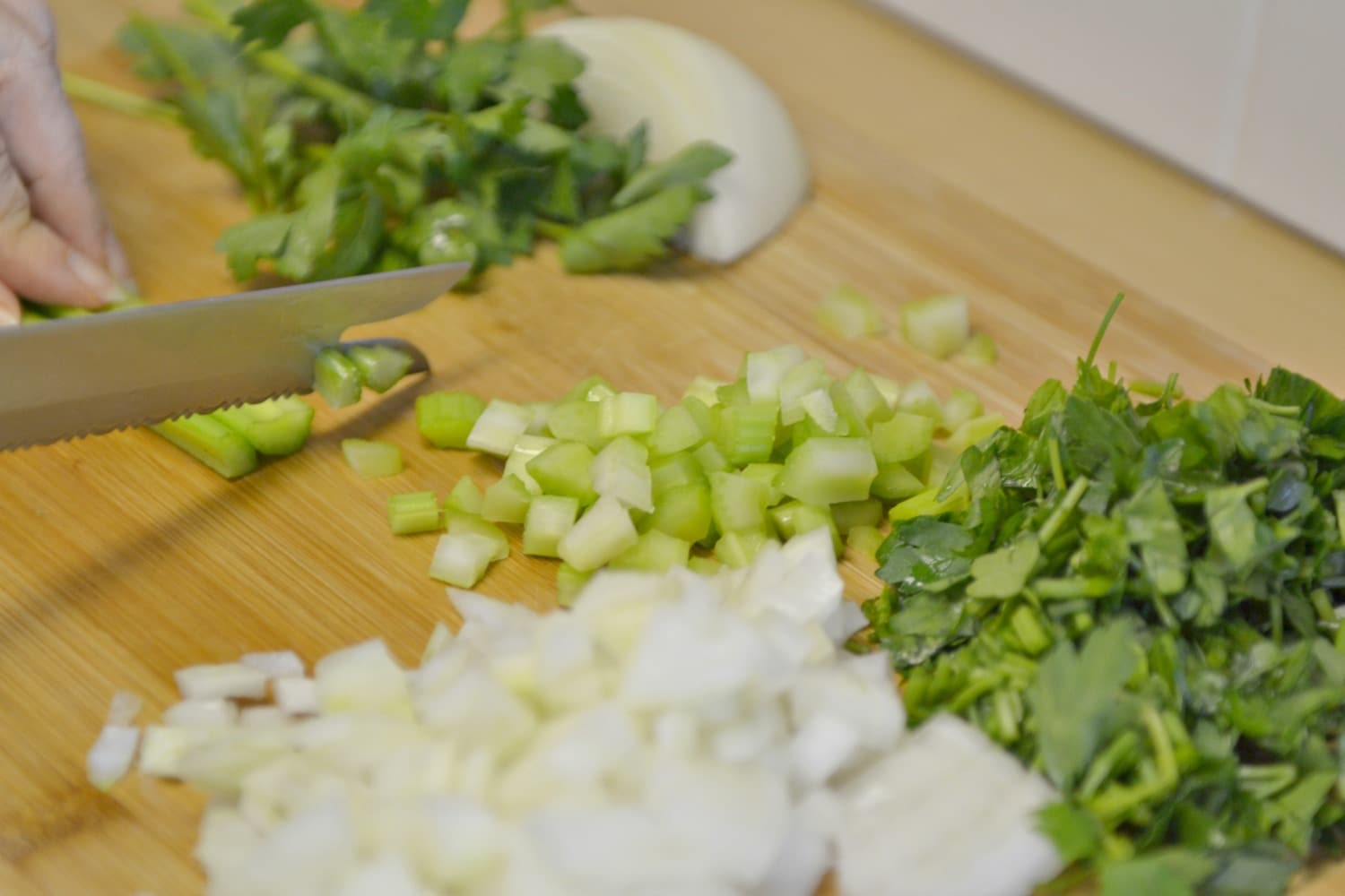 hop onions, celery, and parsley