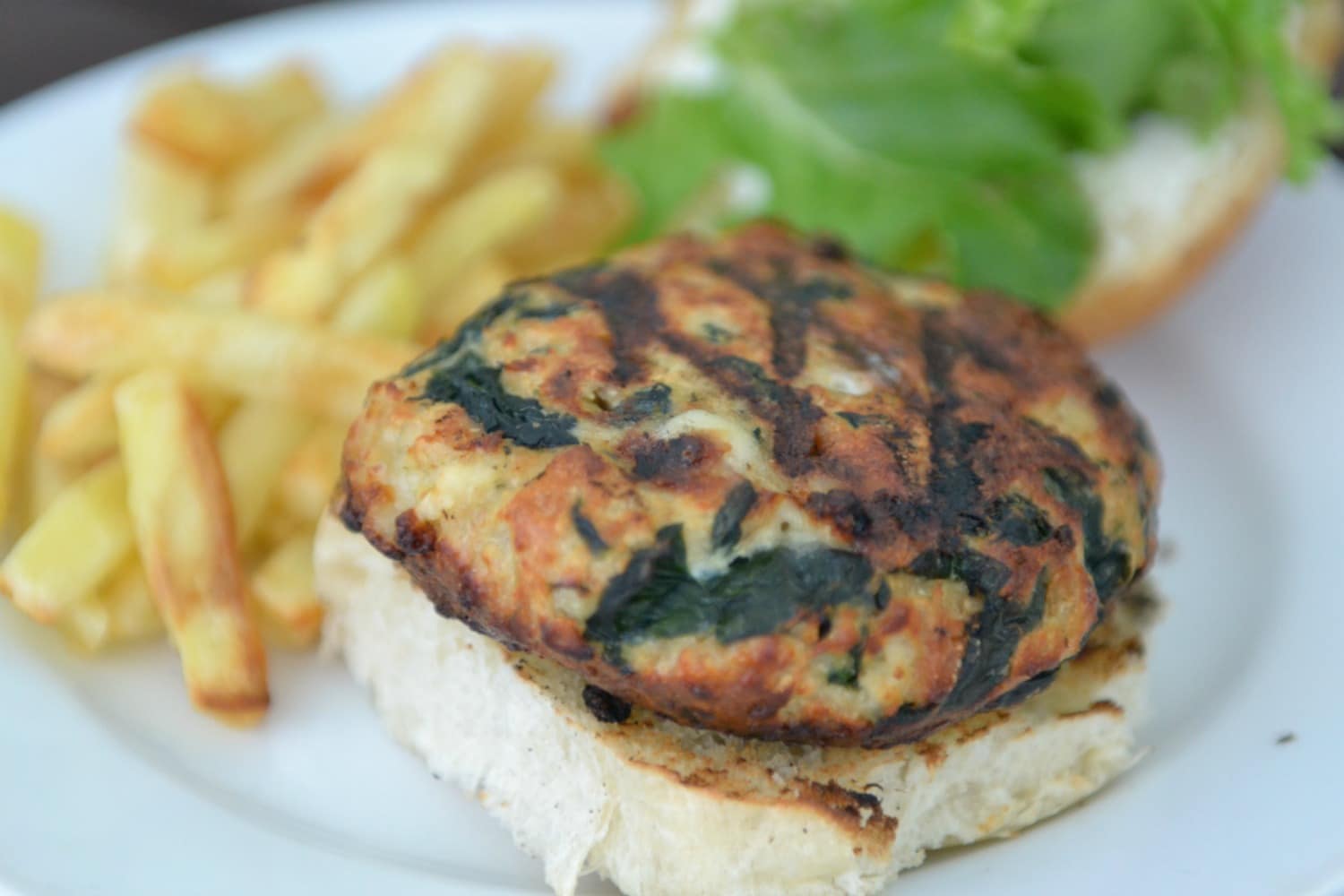 Serve turkey burgers on a bun with a side of french fries!
