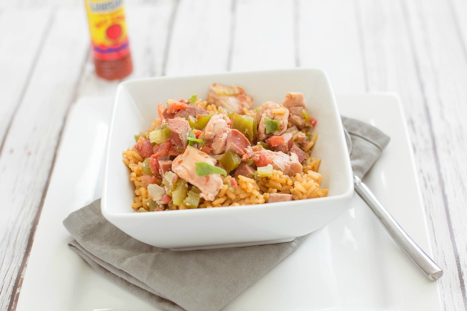 Serve this yummy and flavorful chicken jambalaya over rice!