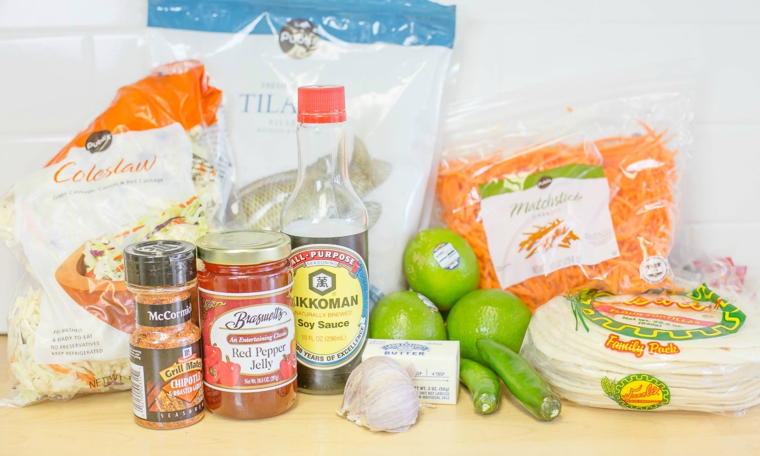 Ingredients needed for Easy Fish Tacos with Pepper Jelly 