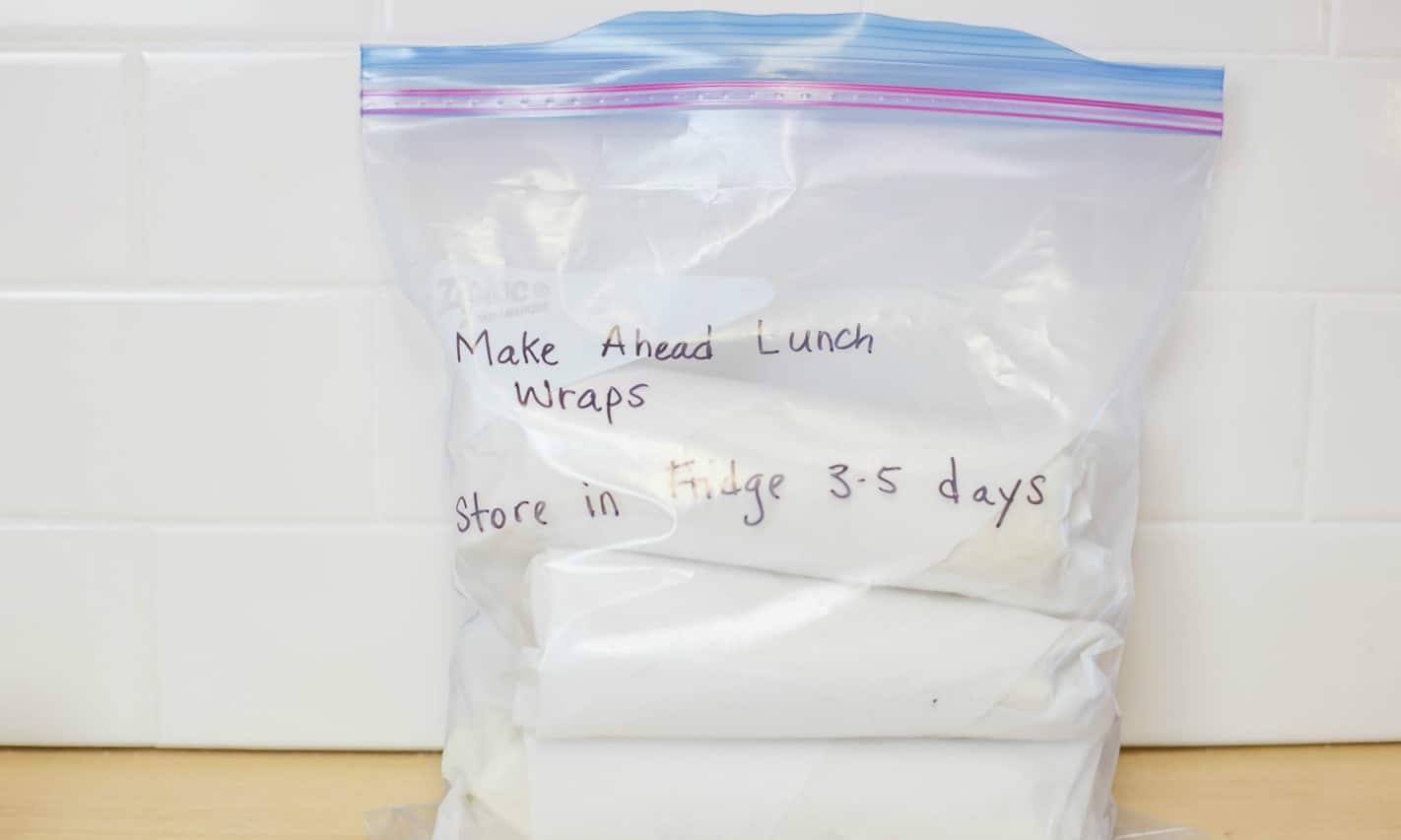 Add the wraps to a freezer bag and label along with the date and instructions. 