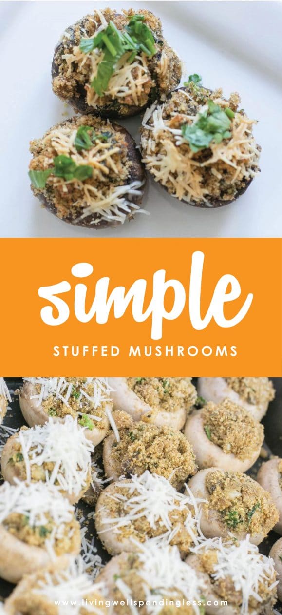 Love mushrooms? These super simple--and ridiculously delicious--stuffed mushrooms will make any day feel like a holiday. Perfect for your holiday menu, or maybe just because!
Simple Stuffed Mushrooms | Food Made Simple | Holiday Treats | Side Dishes | Snacks & Starters