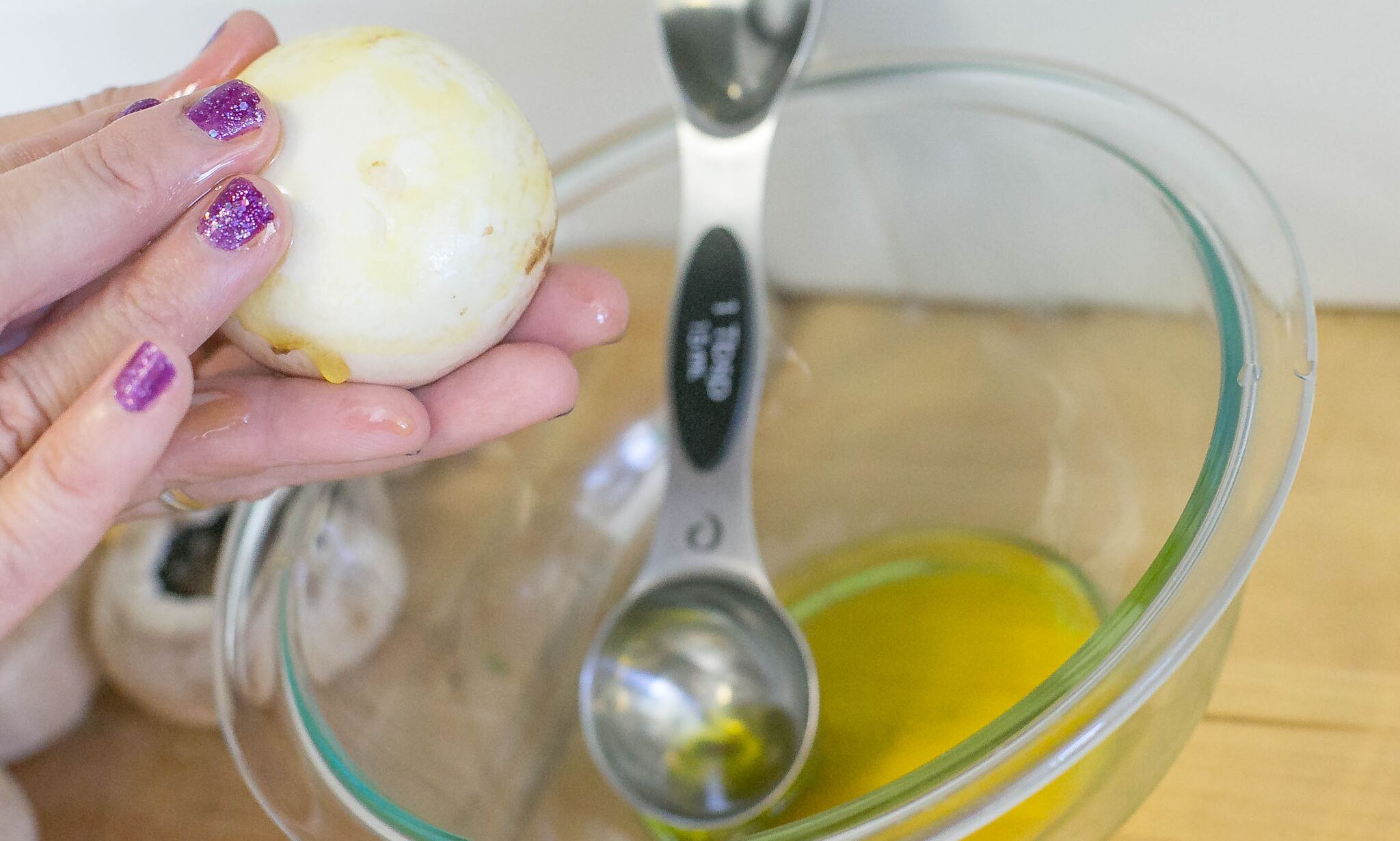 Rub whole mushrooms with olive oil before stuffing. 