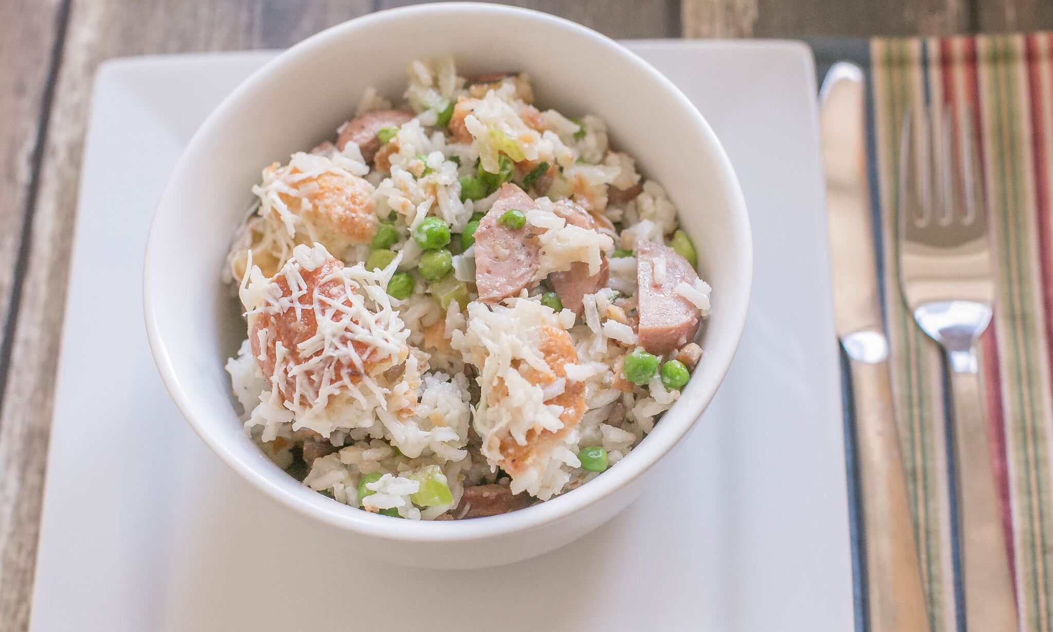 Serve finished holiday rice stuffing in a bowl. 